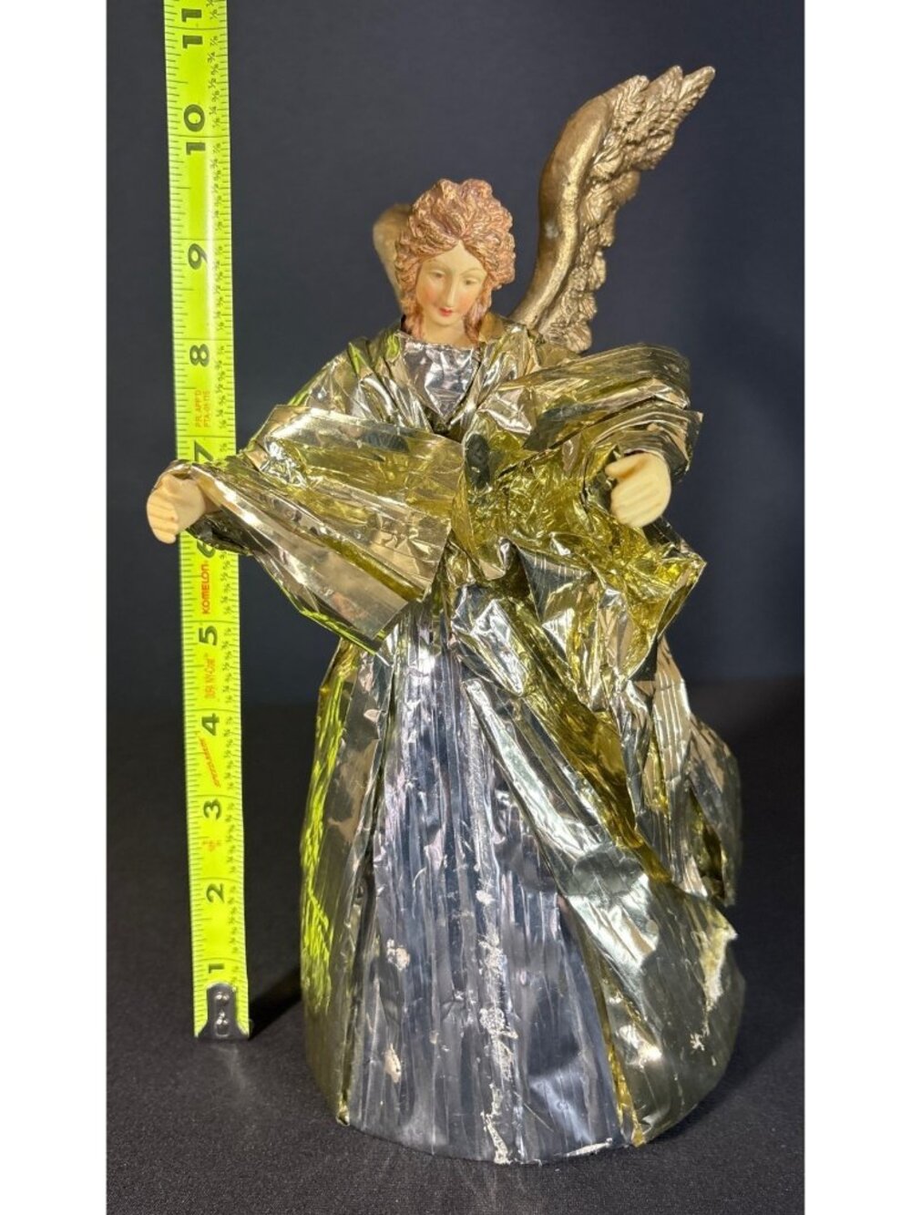 Victorian Angel Figurine Gold & Silver Foil Robe Intricate Wing Tree Topper - Picture 12 of 12